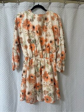 Pink Lily Cream Floral Orange Long Sleeve Mini Dress